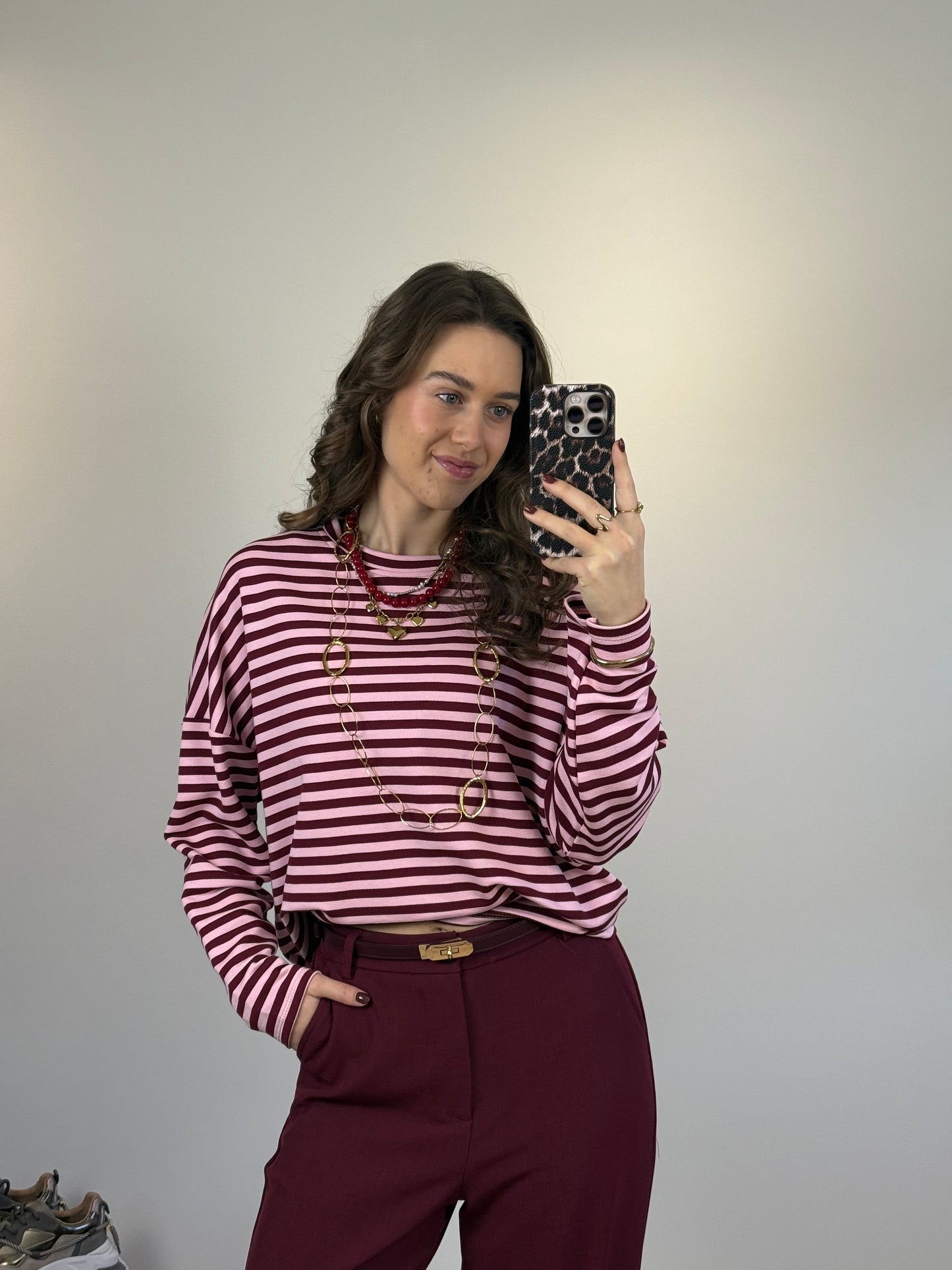 Gestreept shirt - roze/bordeaux