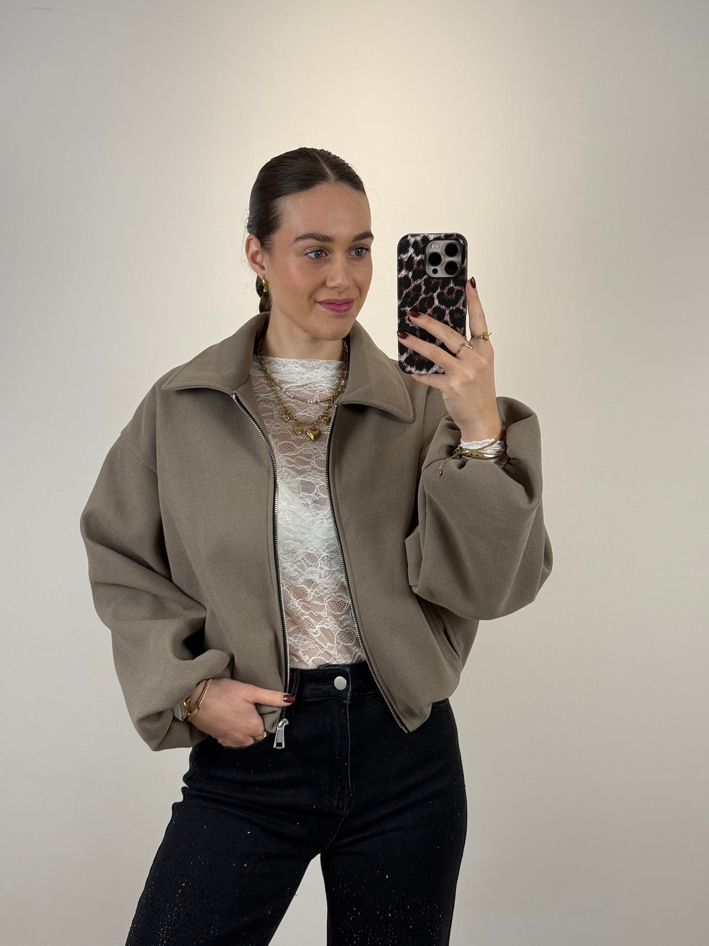 Bomber jasje vilt - beige