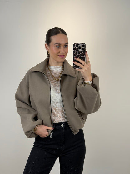 Bomber jasje vilt - beige