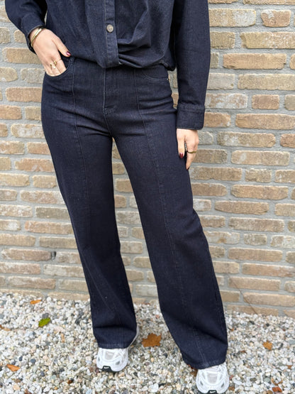 Mid waist - straight leg stretch jeans - dark denim