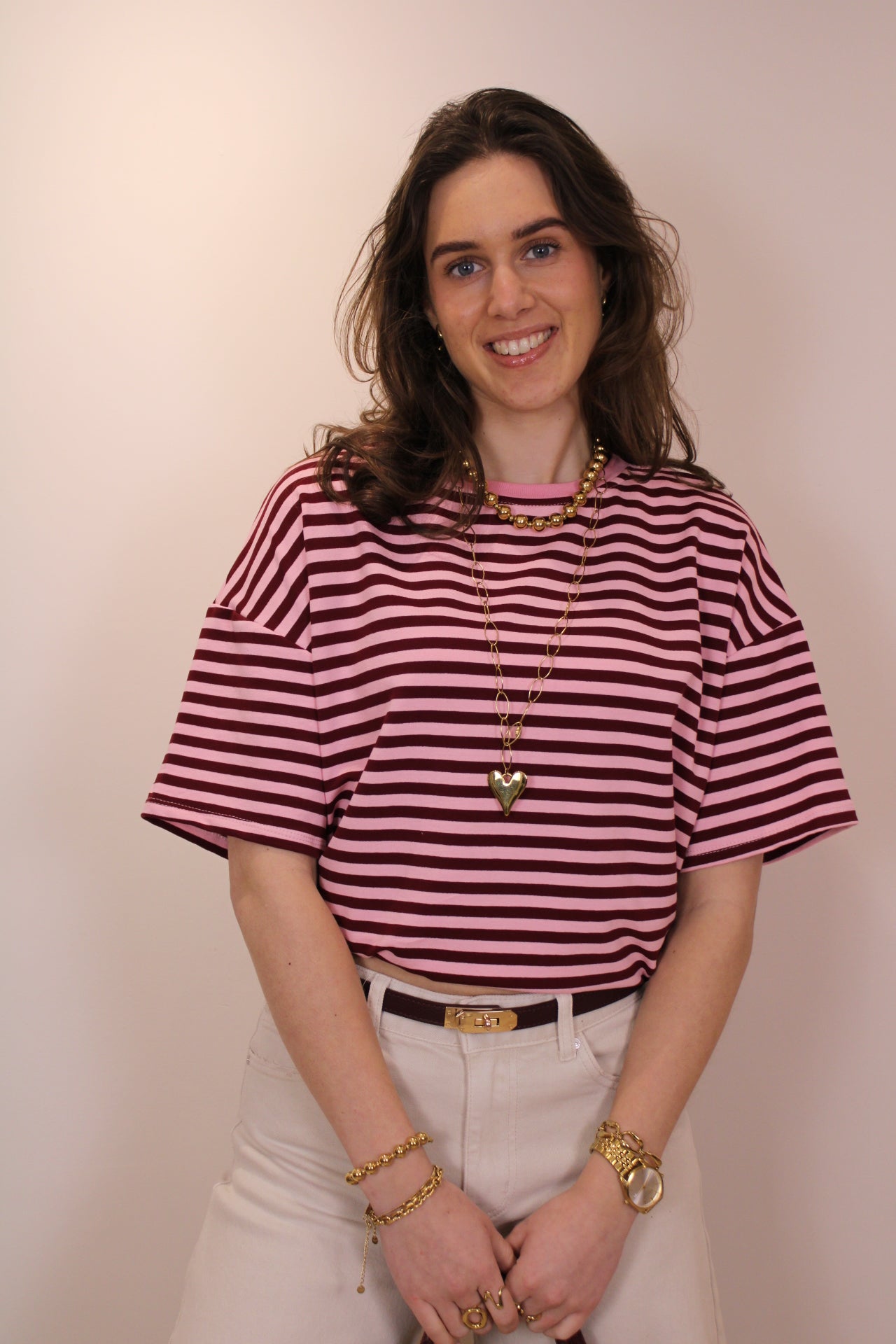 Gestreept shirt - roze/bordeaux