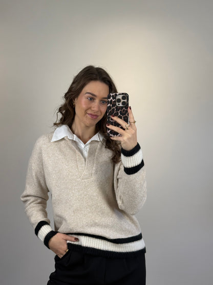 Trui met blouse kraagje - beige