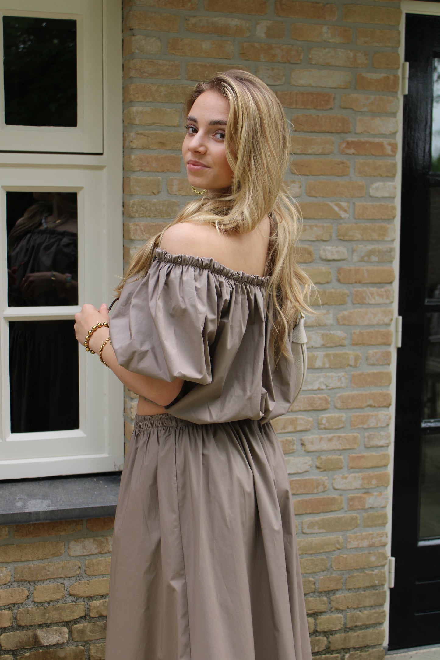 Off shoulder top - taupe