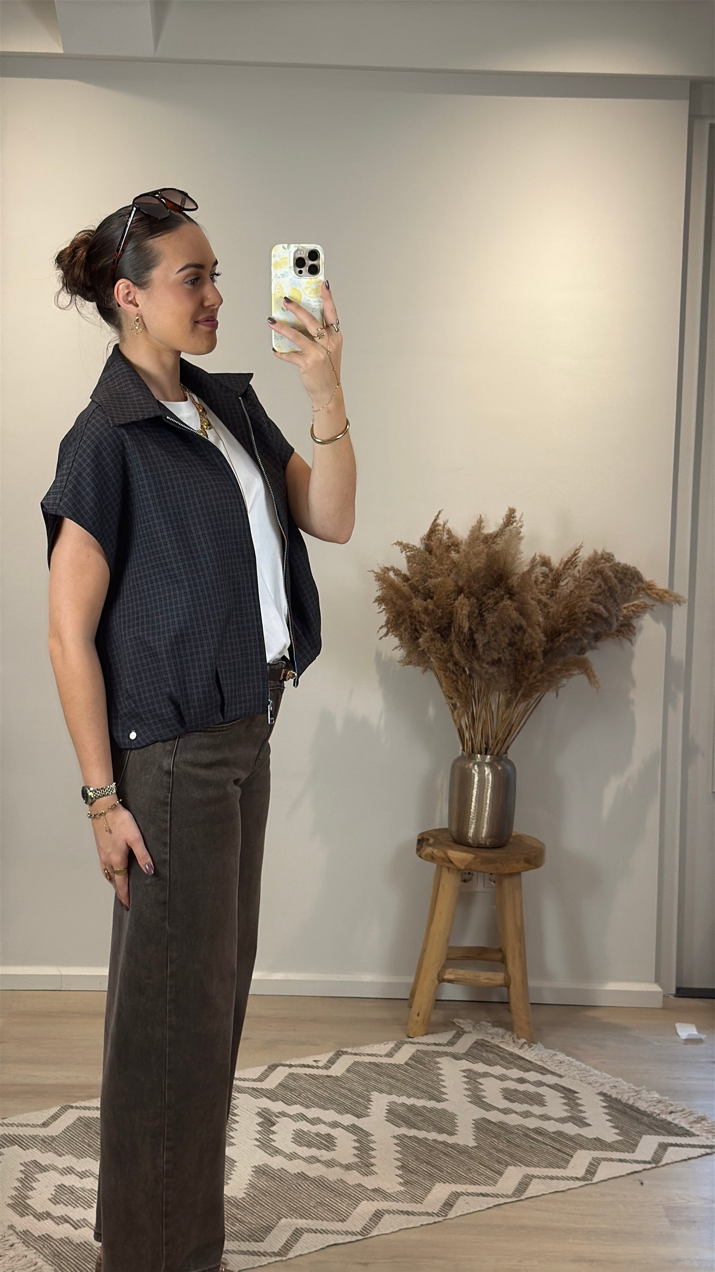 Geruit gilet Ambika - blauw