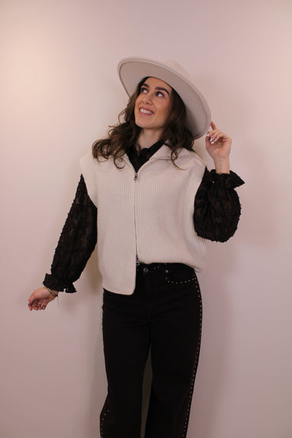 Spencer top/vest met rits - creme - At Styles