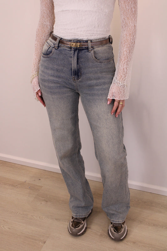 High waist - straight leg stretch jeans - denim beige
