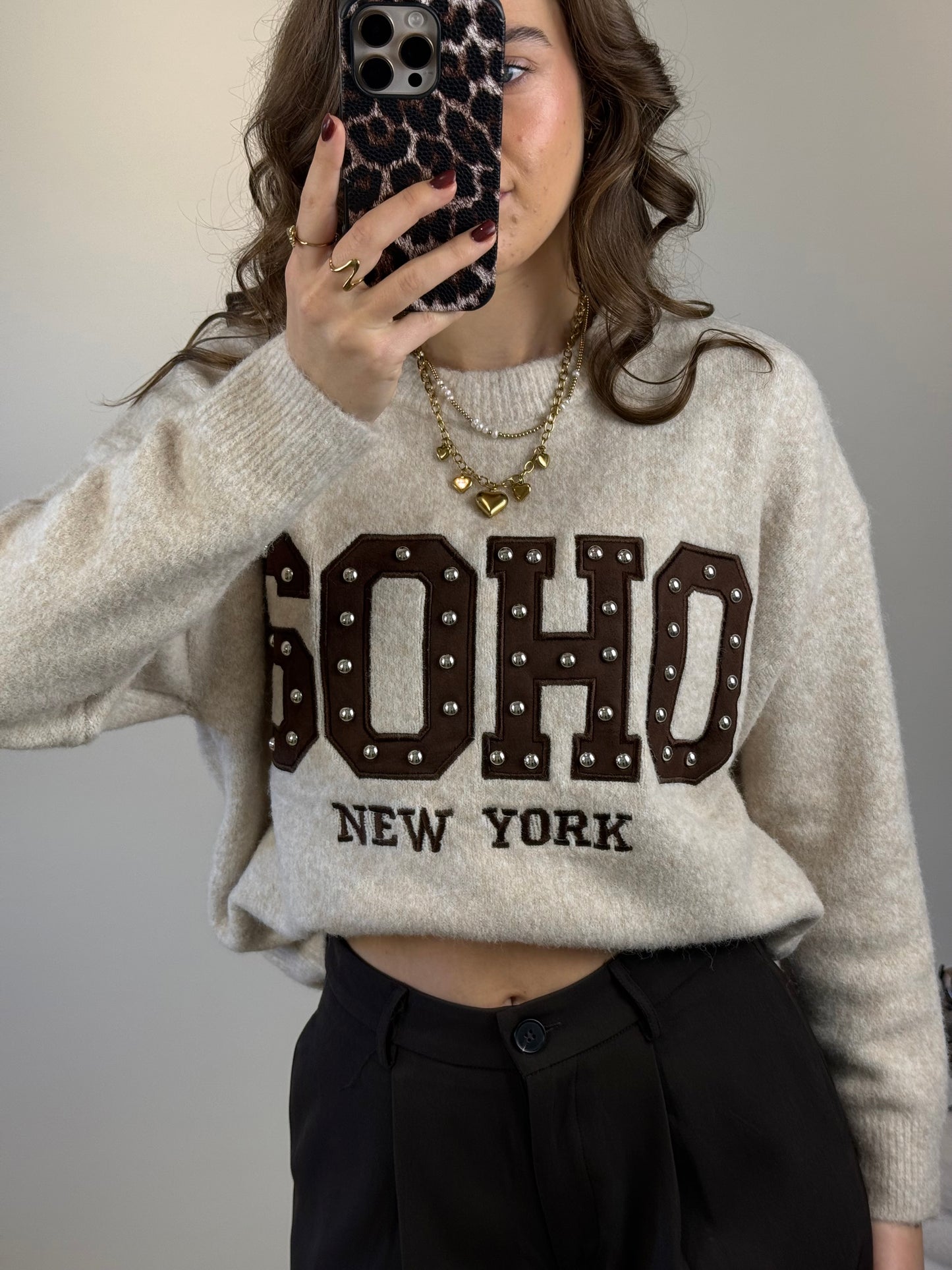 Soho trui met studs - beige