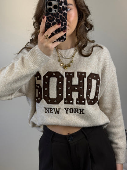 Soho trui met studs - beige