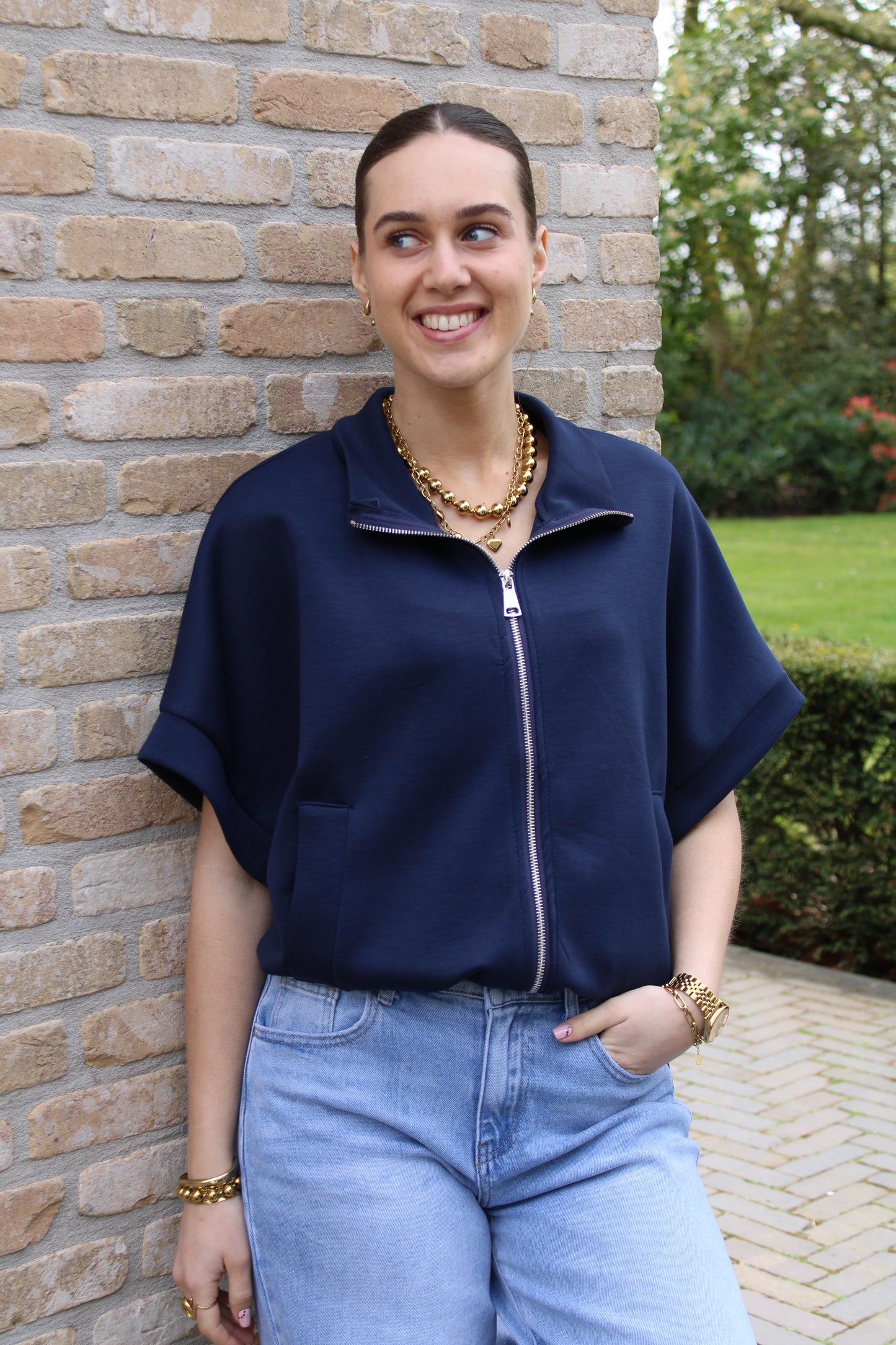 Top/vest met rits - donkerblauw