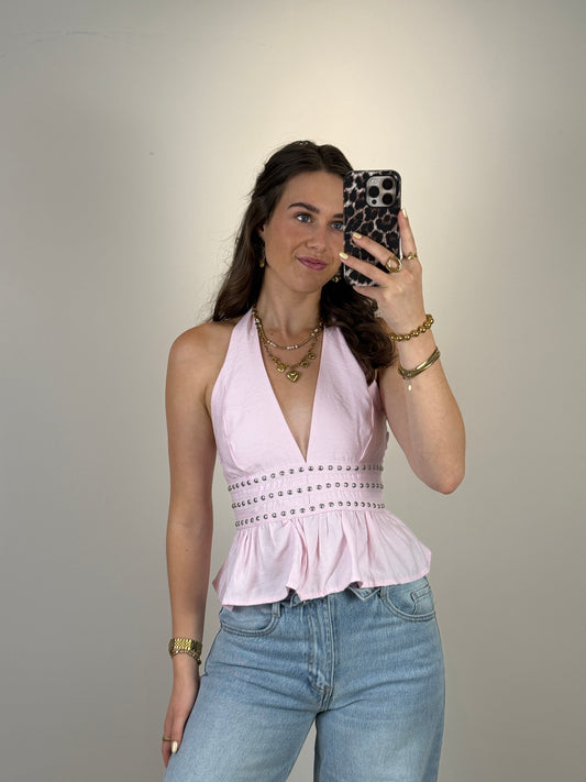 Halter top met studs - roze