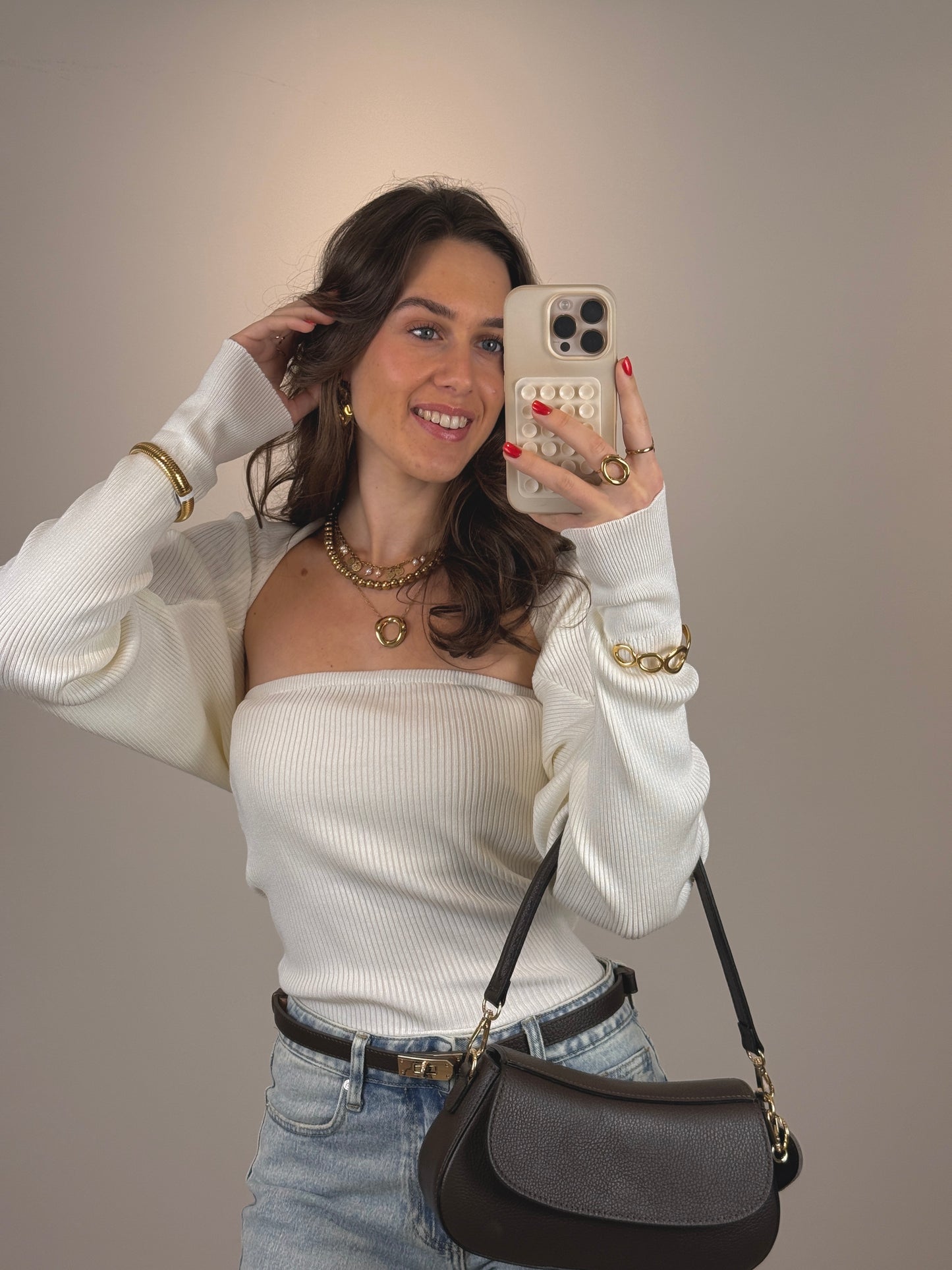 Tube top met vestje - creme - At Styles