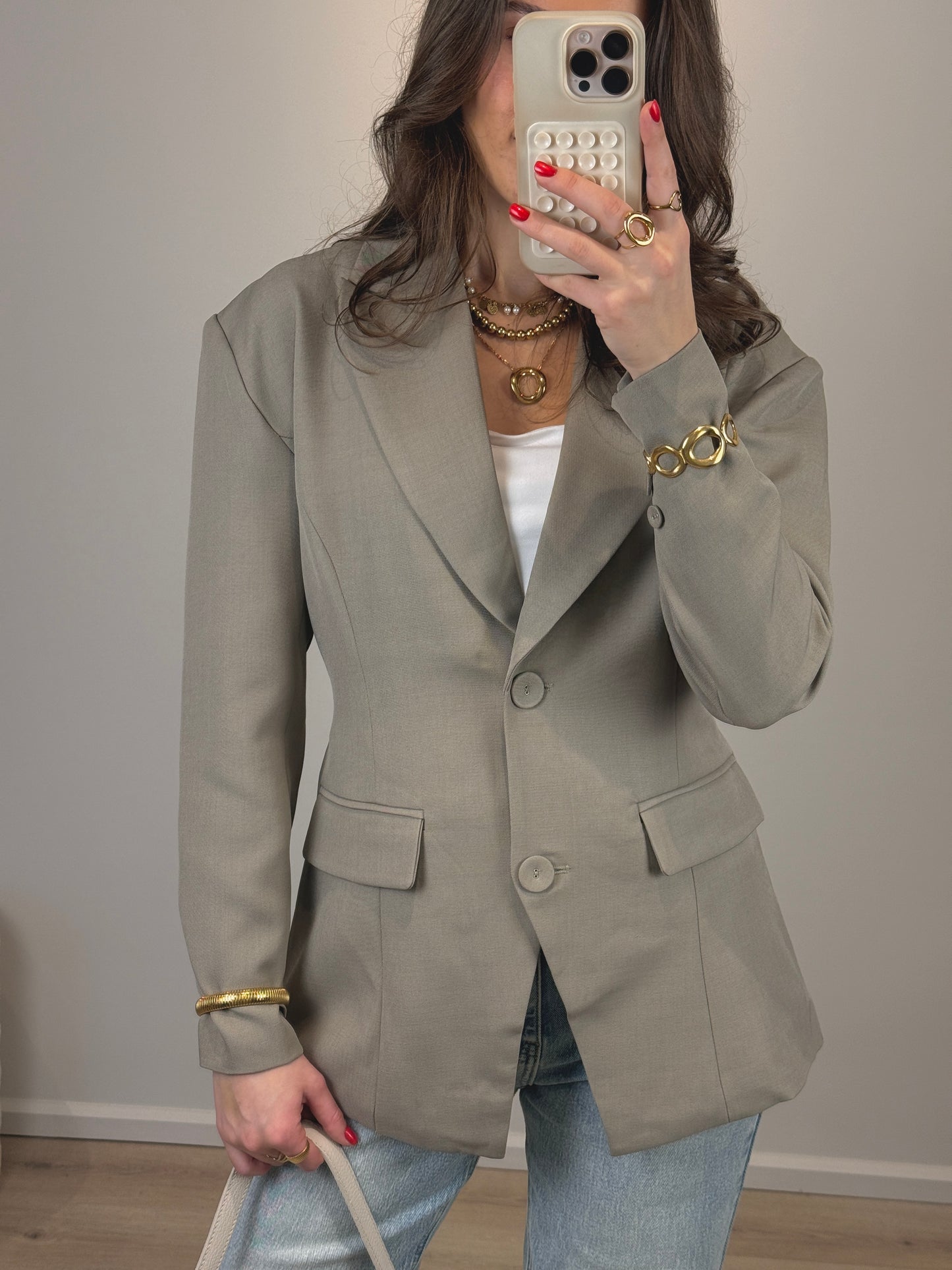 Getailleerde blazer met riem - taupe