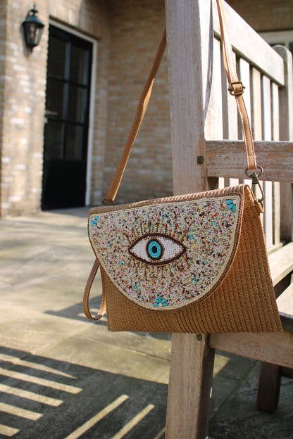 Kralen/jute tas met oog