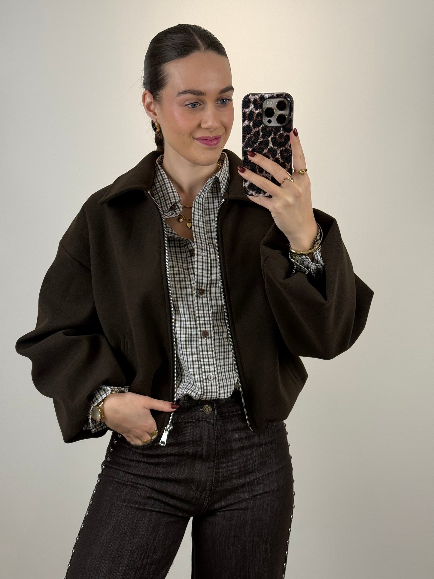 Bomber jasje vilt - bruin