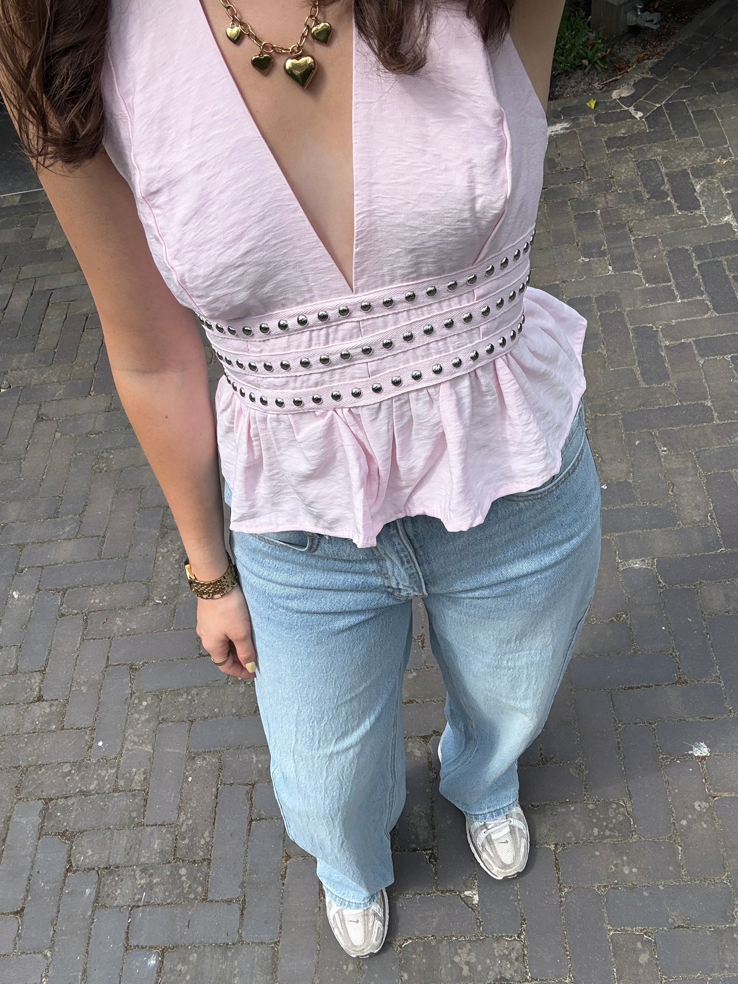 Halter top met studs - roze