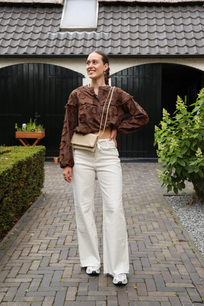Blouse met bloemen - bruin