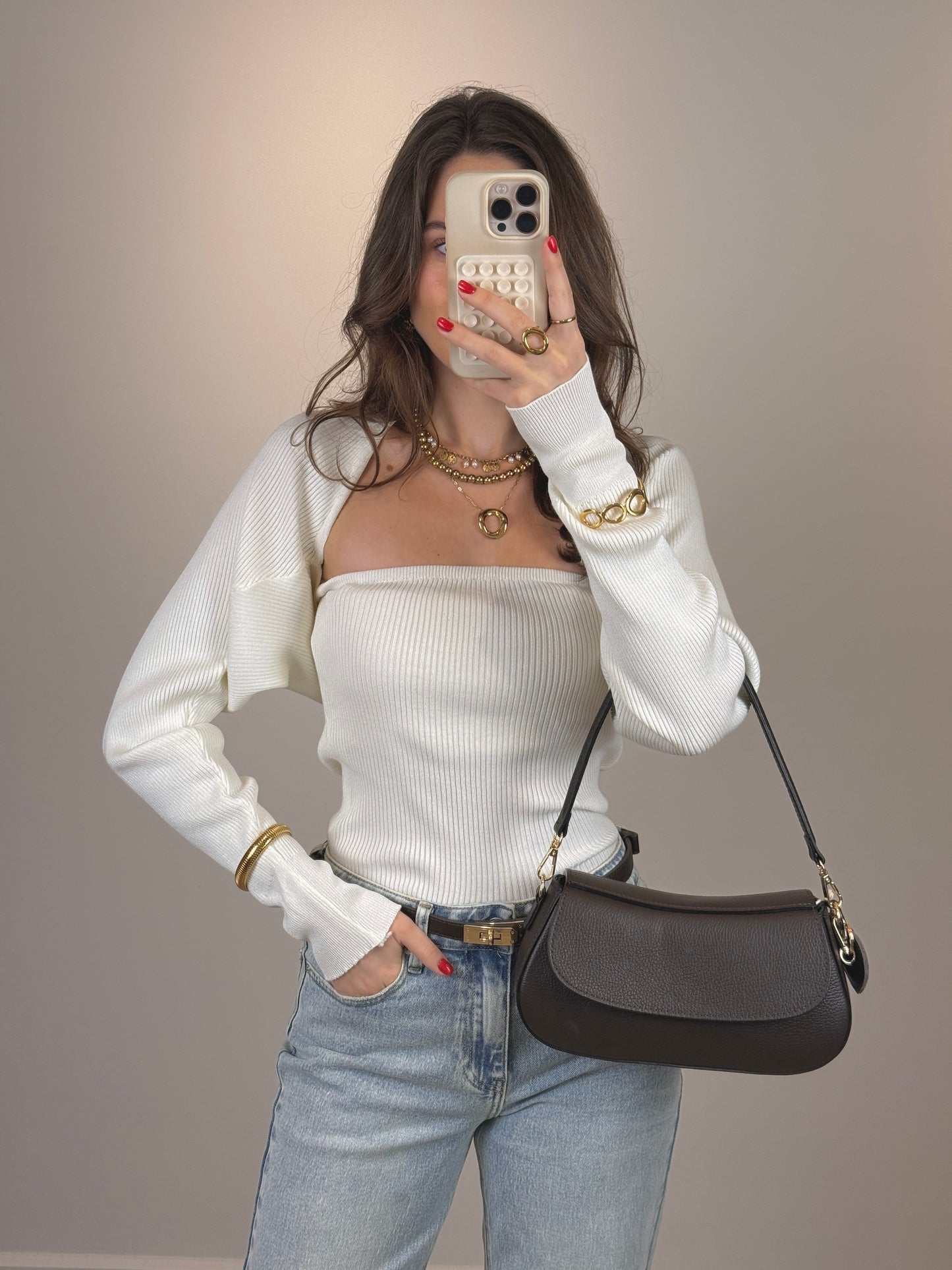 Tube top met vestje - creme - At Styles