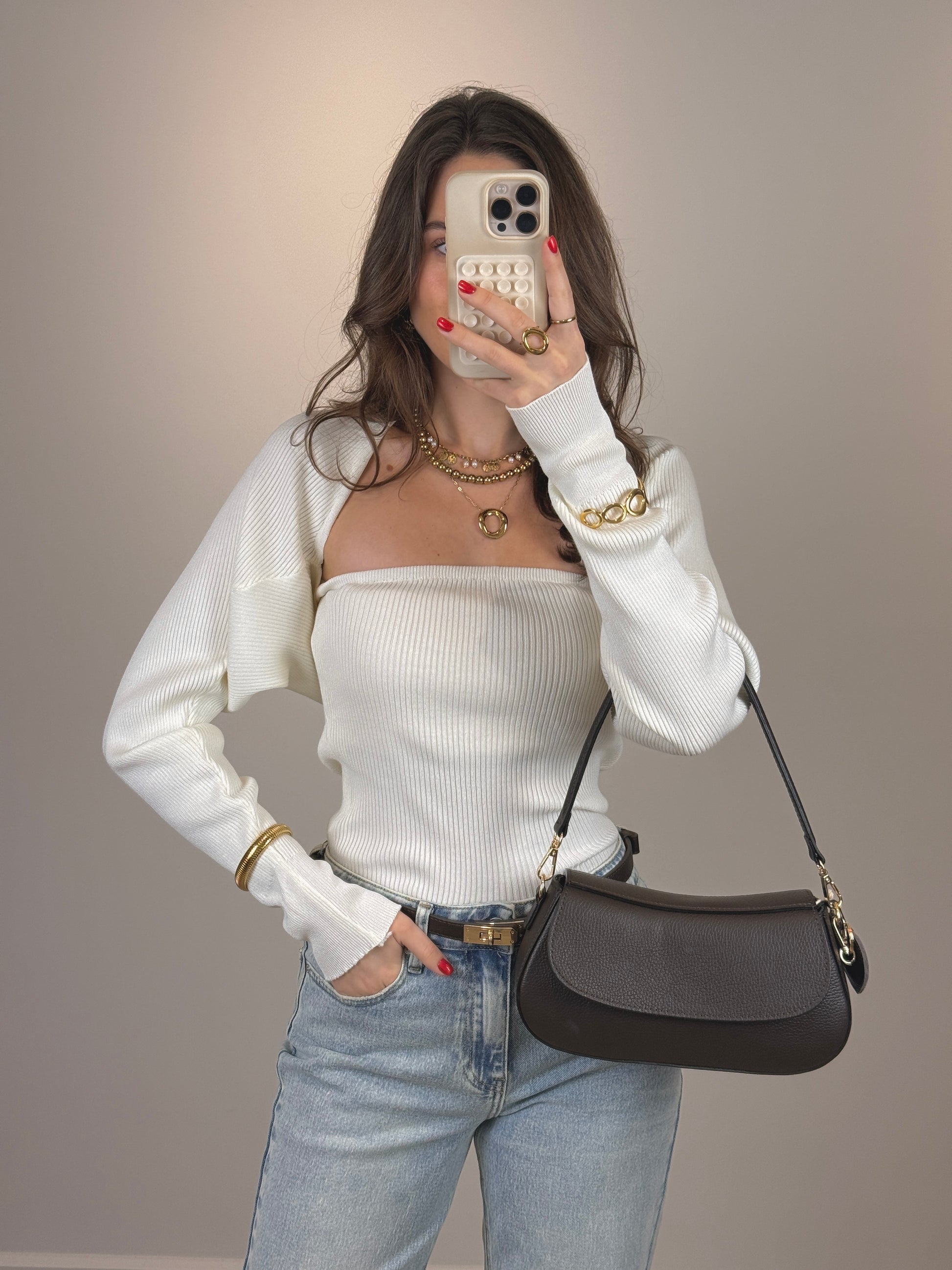 Tube top met vestje - creme - At Styles