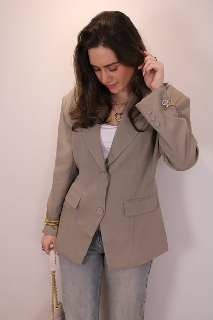 Getailleerde blazer met riem - taupe - At Styles