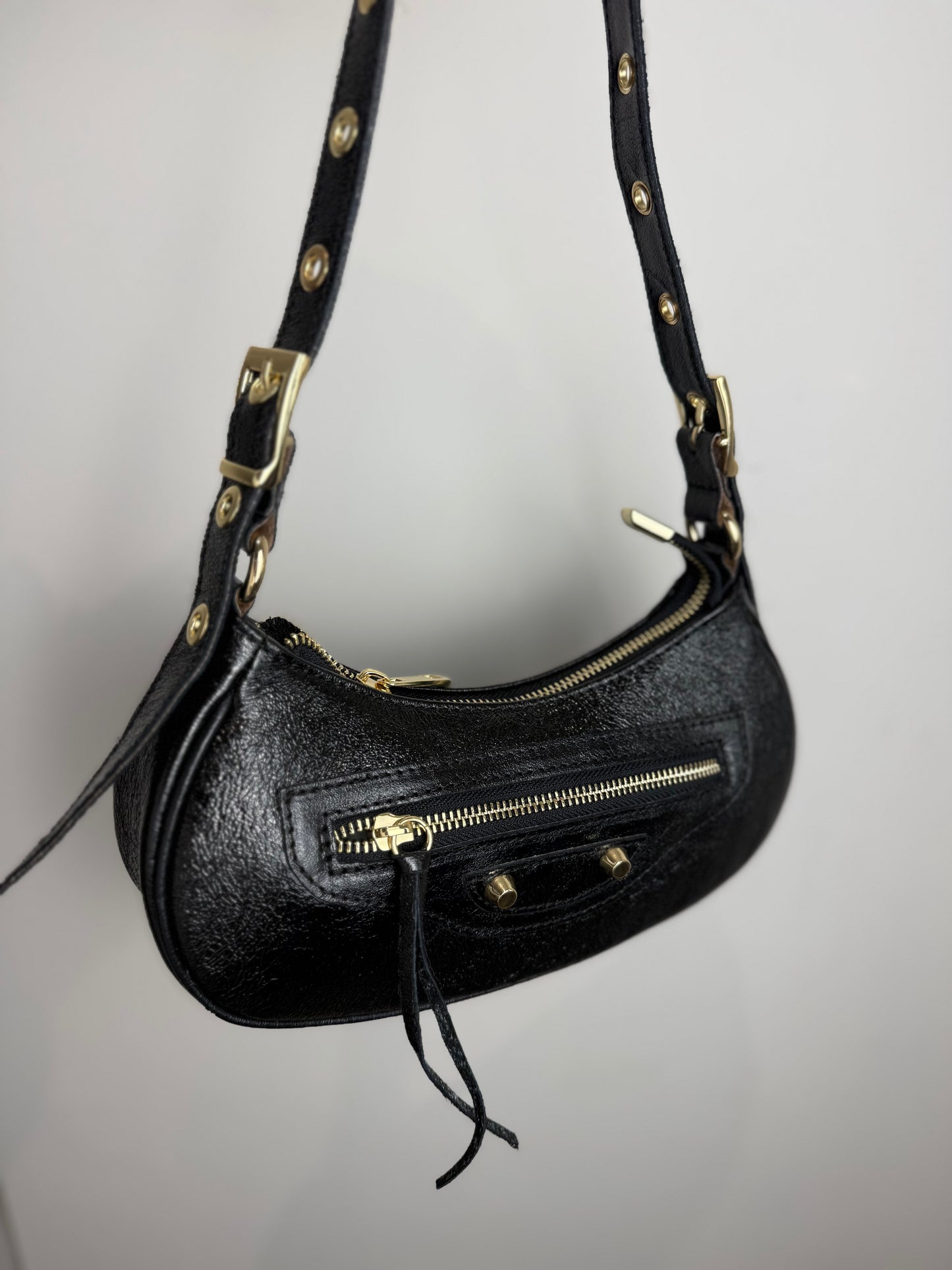 Leren tas Britt - metallic zwart