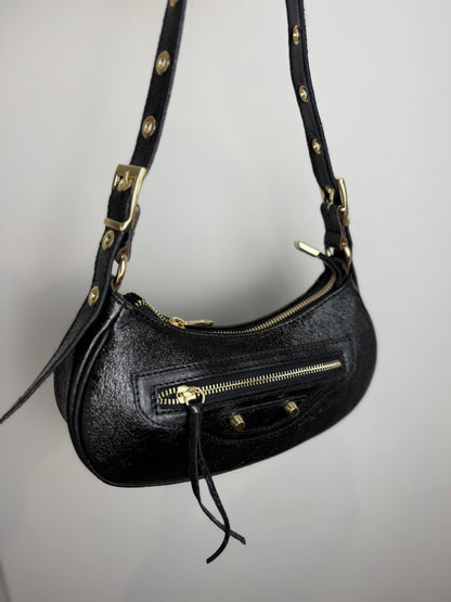 Leren tas Britt - metallic zwart