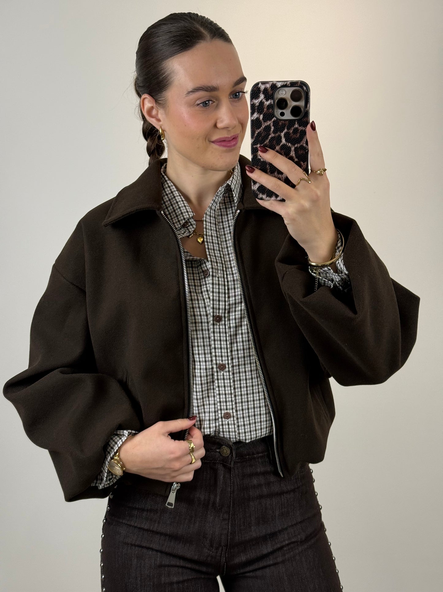 Bomber jasje vilt - bruin