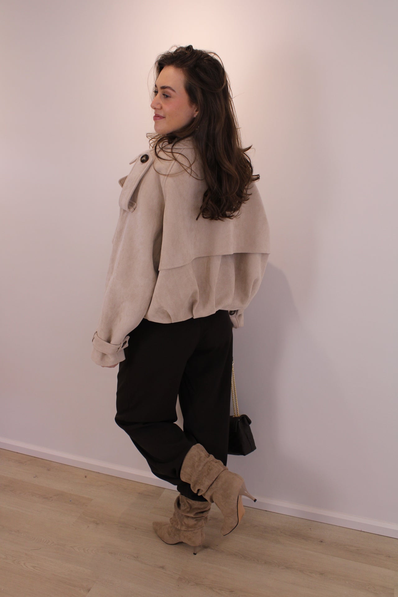 Slouchy enkel laarsjes met hak - beige