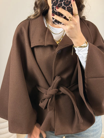 Poncho met strik - bruin