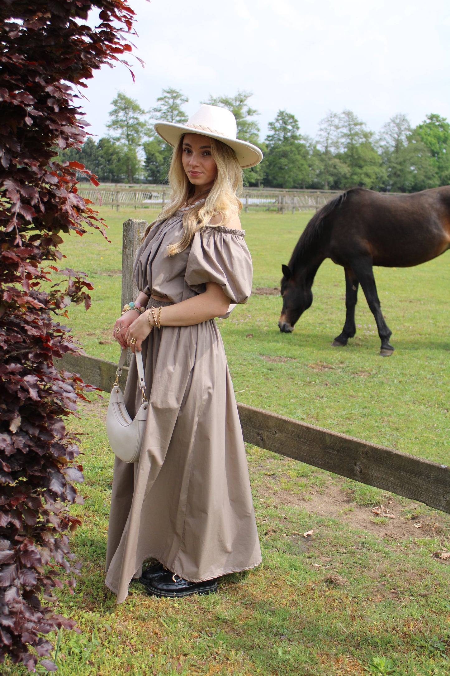 Off shoulder top - taupe