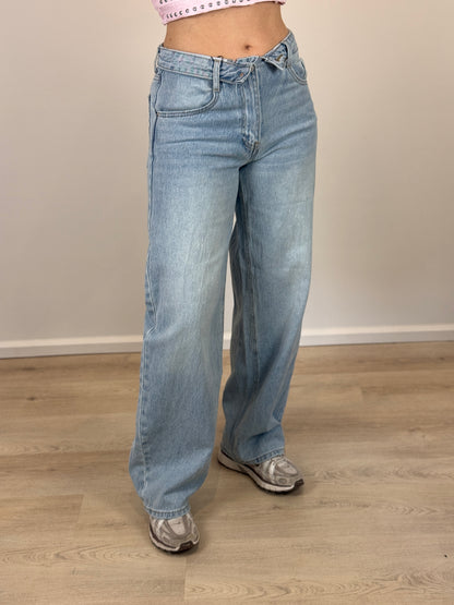 Mid waist - balloon stretch jeans met omslag - denim - At Styles