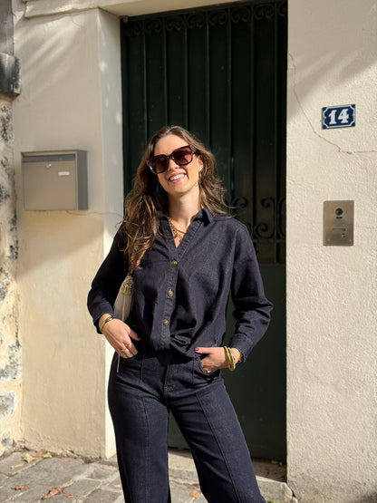 Geknoopte stretch blouse - dark denim