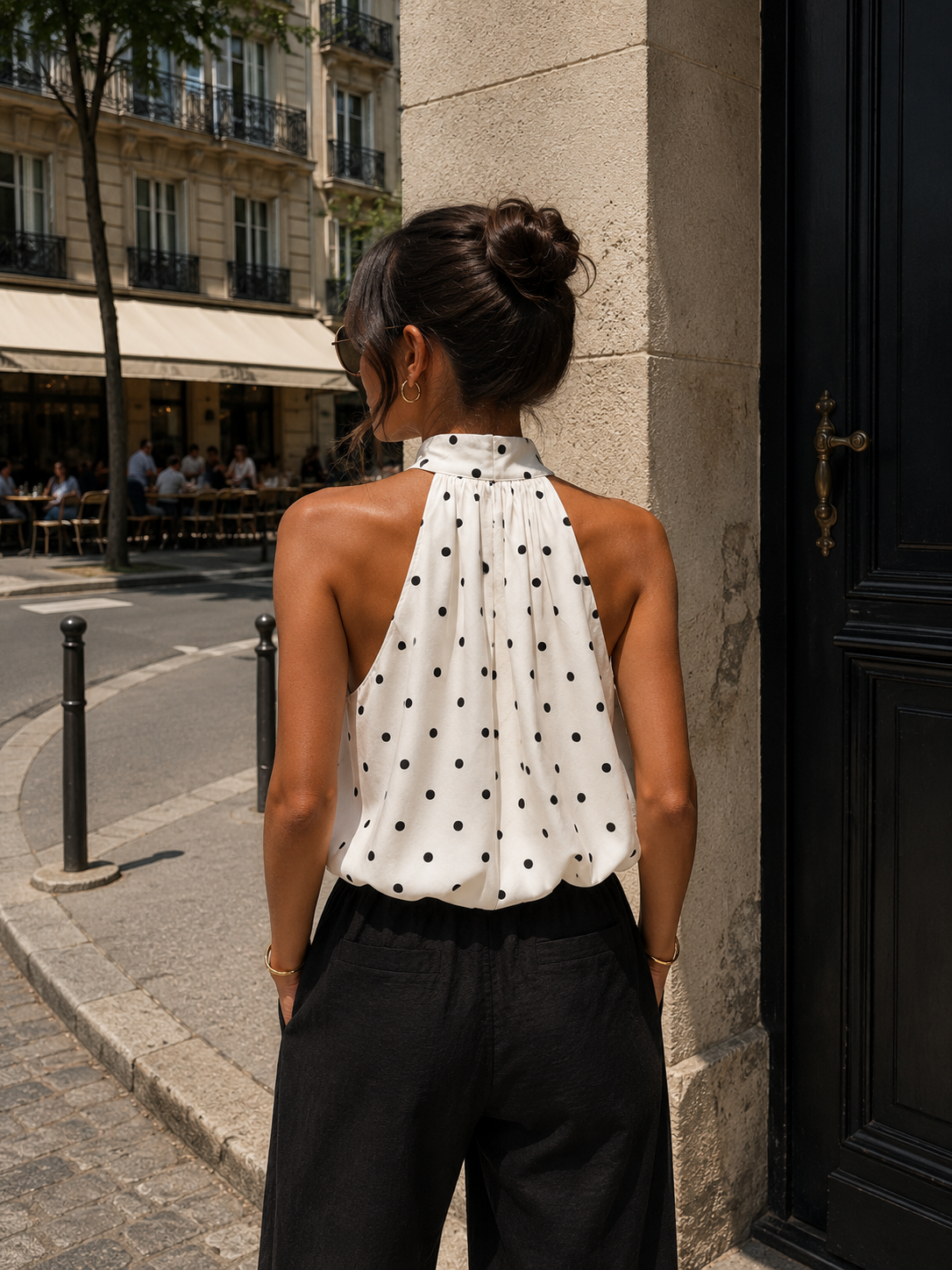 Strik polkadot satijnen top - wit