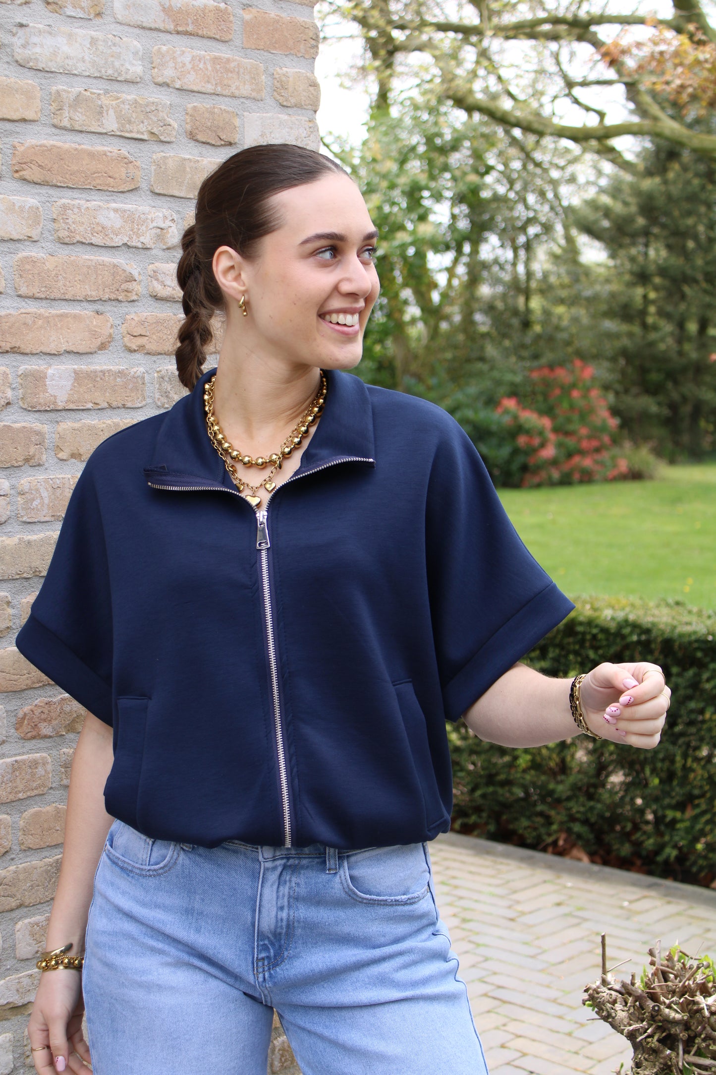 Top/vest met rits - donkerblauw