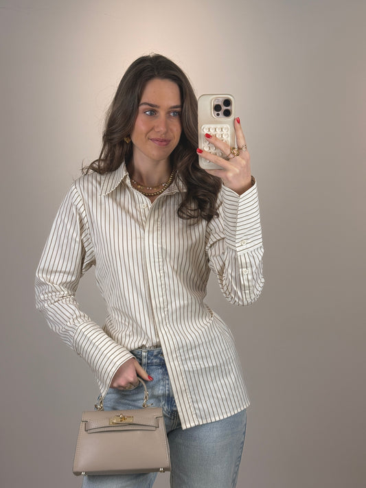 Getailleerde blouse met strik - beige