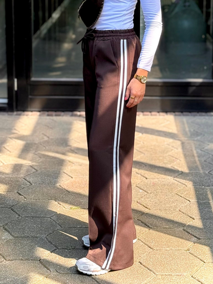 Pantalon jogger met streep - bruin
