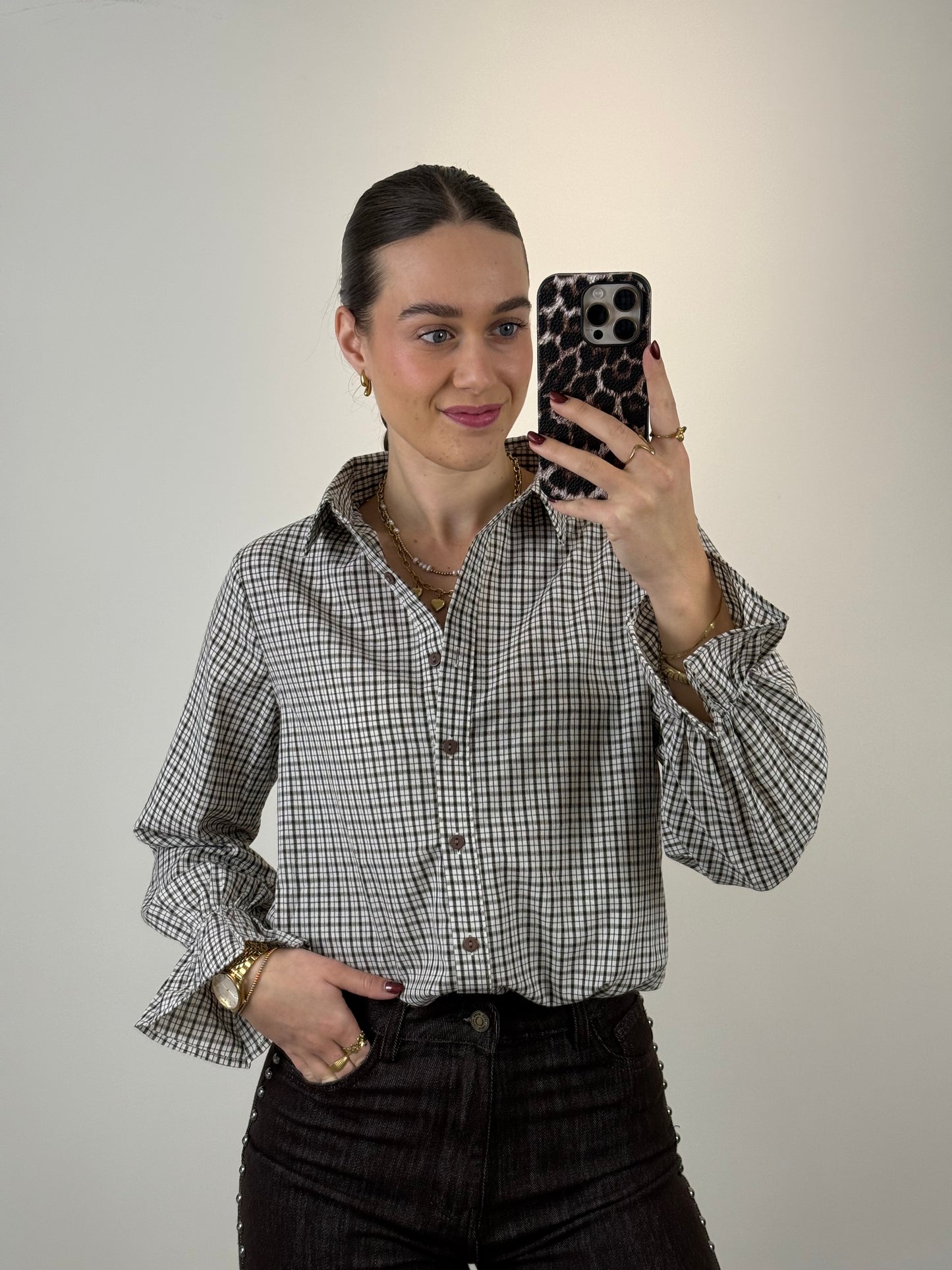 Geruite blouse - bruin