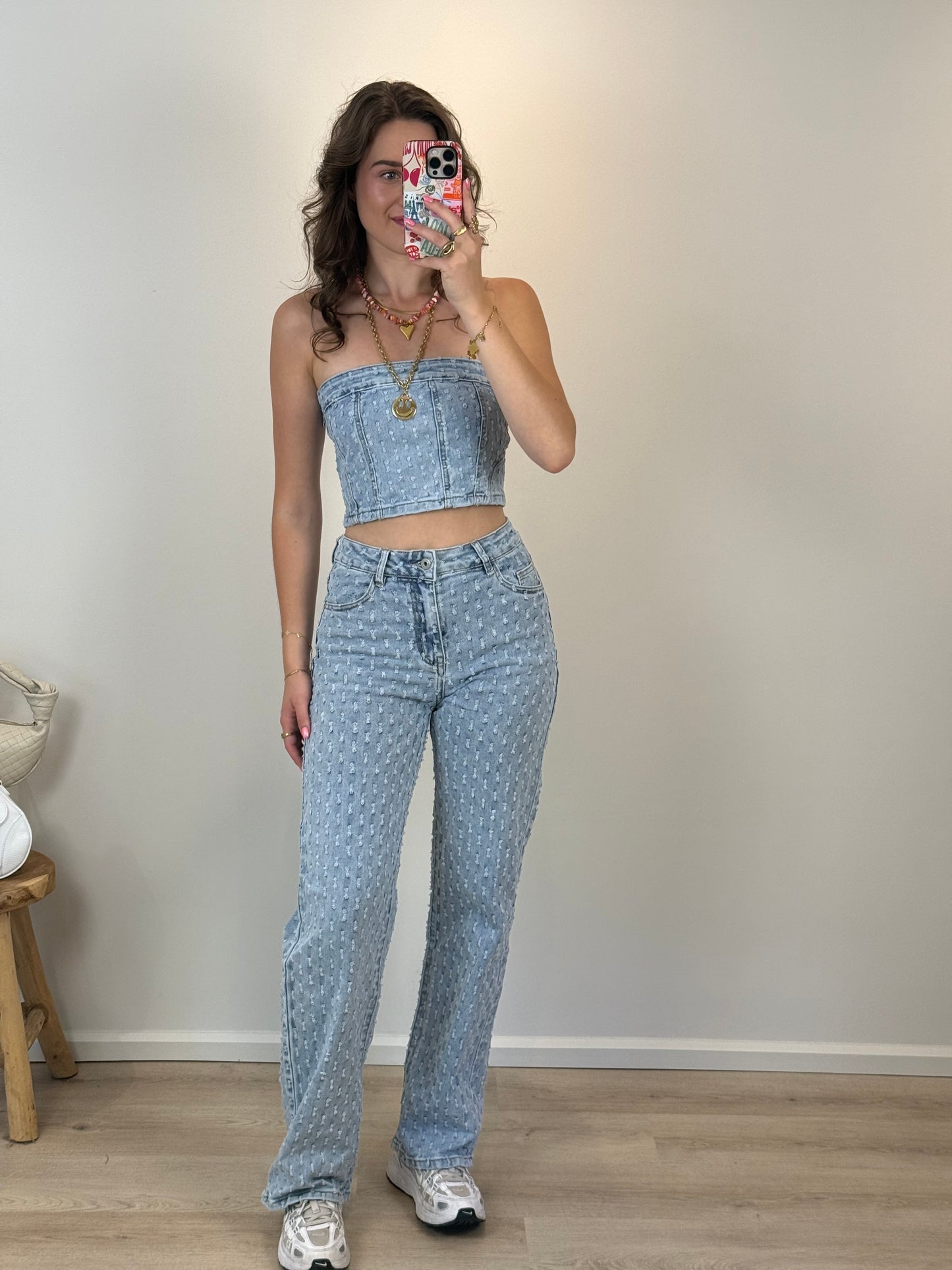 Mid waist - straight leg jeans - lichtblauw