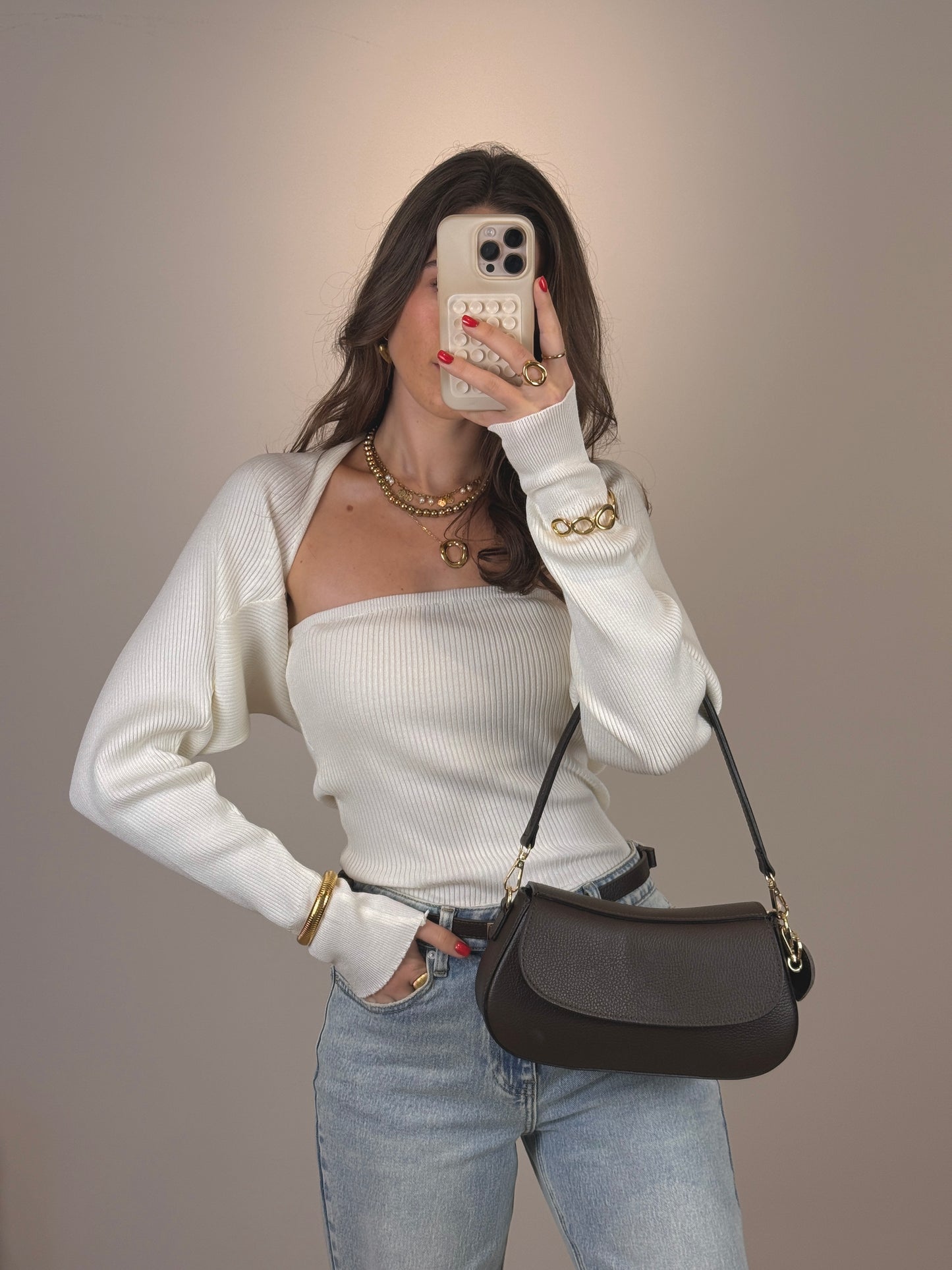 Tube top met vestje - creme - At Styles