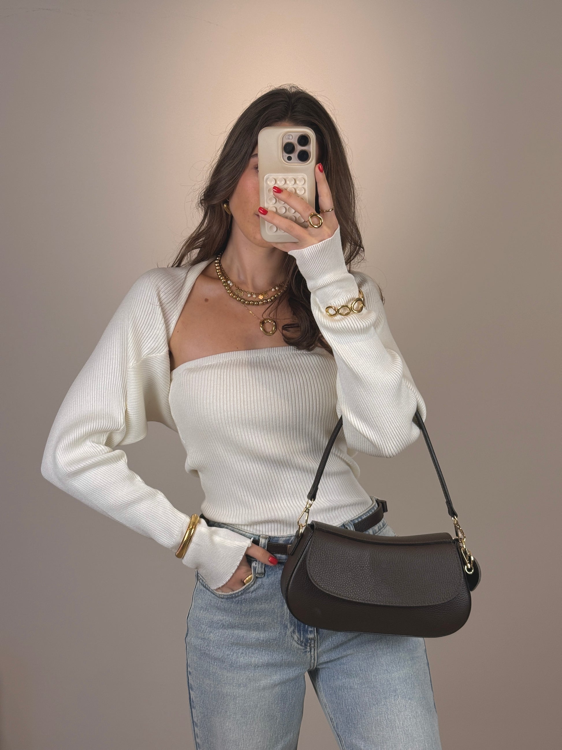 Tube top met vestje - creme - At Styles