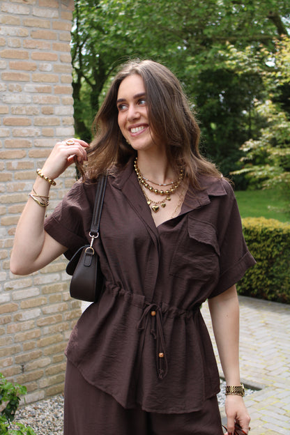 Getailleerde blouse top - bruin