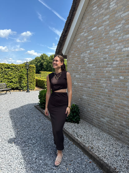 Jurk met cut out - bruin
