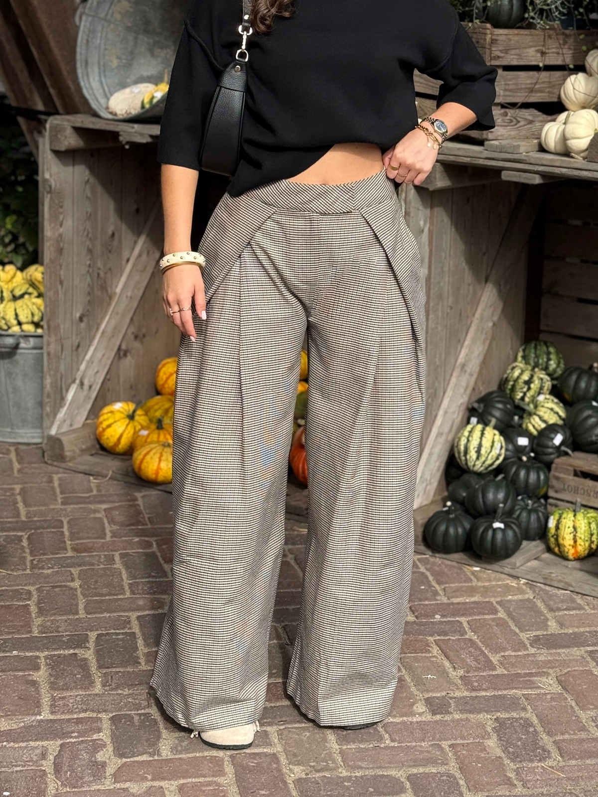 Plooi pantalon - geruit bruin