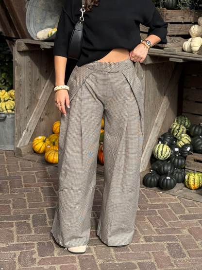 Plooi pantalon - geruit bruin