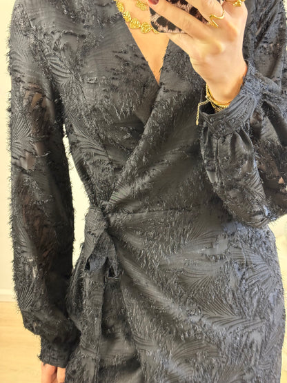 Overslag jurkje met franjes - zwart