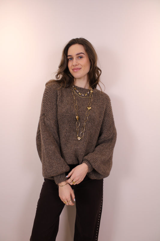 Oversized gebreide trui - taupe