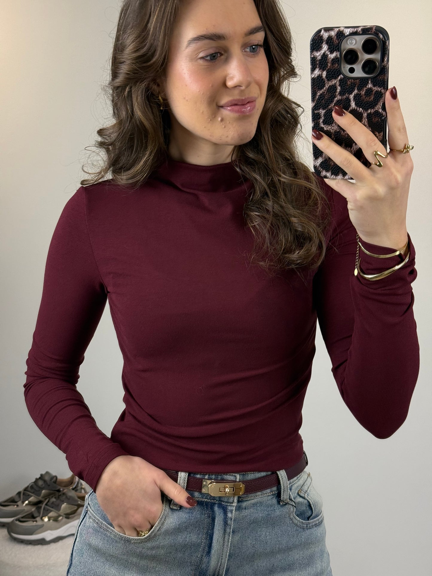 Basic top met col - bordeaux