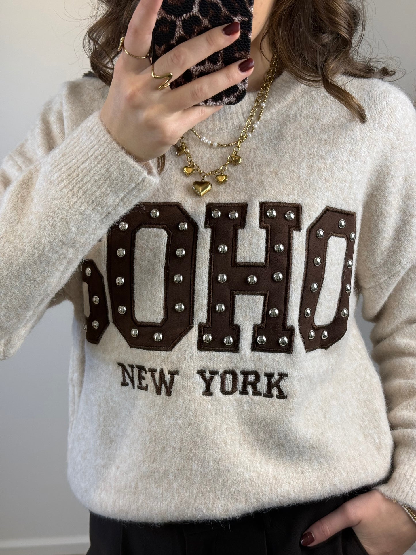 Soho trui met studs - beige