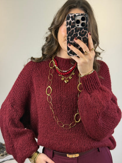 Oversized gebreide trui - bordeaux
