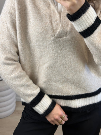 Trui met blouse kraagje - beige