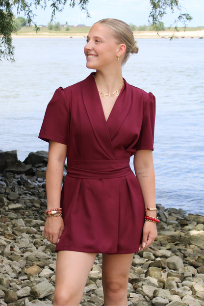 Blazer playsuit met ceintuur - bordeaux